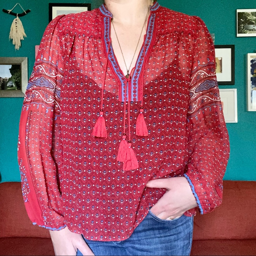 Ulla Johnson Minou Balloon Sleeve Silk Peasant Top 6 S-M